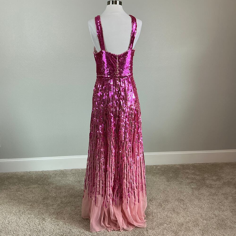 Mac Duggal 93961 Hot Pink Evening Gown Sequined Tulle Halter A-Line Dress Size 8 - Picture 3 of 12